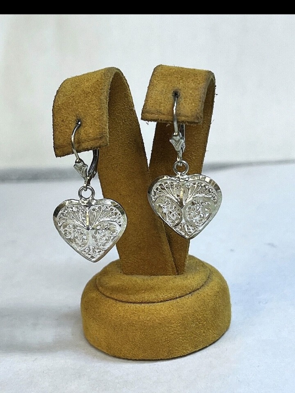 Heart Filigree Drop Earrings - Silver Heart Dangle